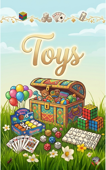 Colorful cartoon graphic of toys