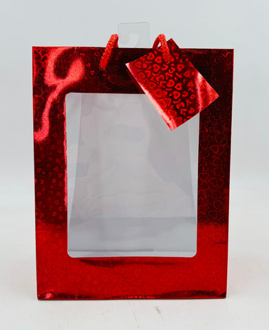 GE8518-L  Large Size Red Color Hologram Gift Bag with window(12/144)