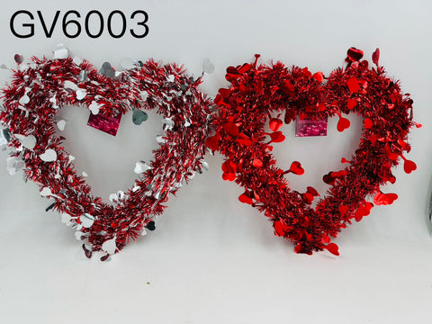 GV6003-12" Red Valentine Heart Wreaths Tinsel Heart Shaped (12/36)