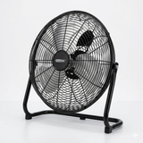 Black floor fan on a white background