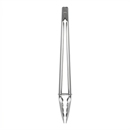 Stainless steel tongs on a white background