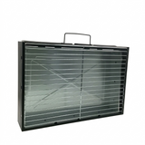 Metallic grill with a handle on a white background