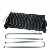 Barbecue grill with wire rack and metal legs on a white background