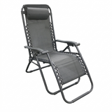Gray lounge chair with adjustable back on a white background