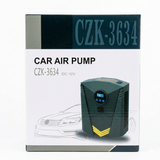 Box packaging of a car air pump with model number CZK-3634 on a white background.