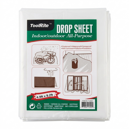 ToolRite drop sheet packaging with dimensions and uses on a white background