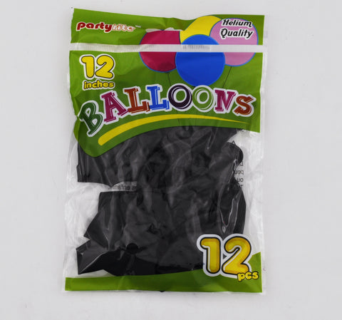 PT2066 12ct 12" Helium Balloons (24/144) - Black